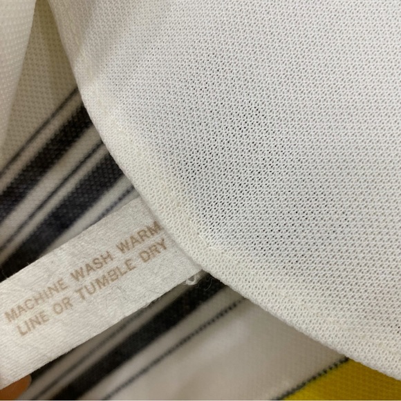 Vintage 70s White Black Yellow Geometric Print Zip Front Shirt - Picture 5 of 6